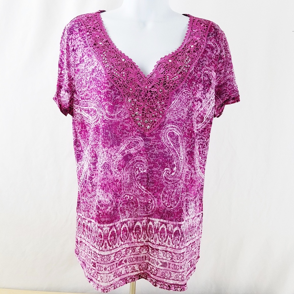 Dressbarn Womens Large Stretch Knit Blouse Paisley